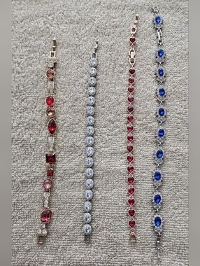 Lot of 4 Crystal Rhinestone Bracelets Prom Formal Party Costume Jewelry Bundle